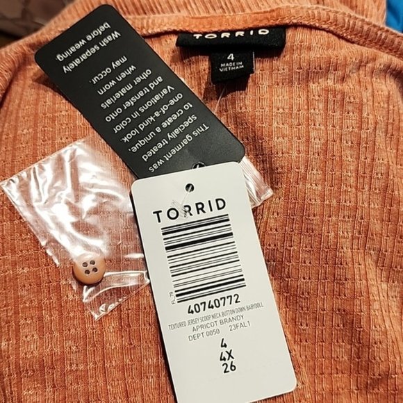 Torrid - Textured Jersey Scoop Neck Button Down Babydoll in Apricot Brandy - Picture 5 of 11